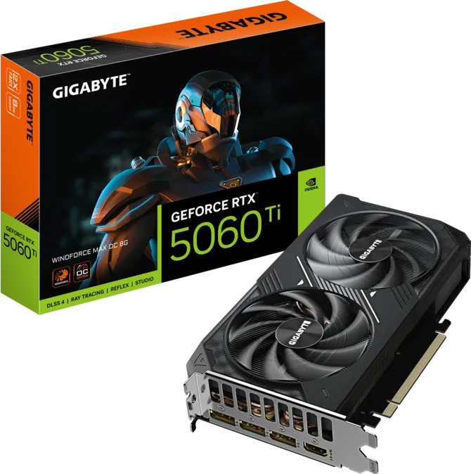  nVIDIA GeForce RTX5060 Ti WINDFORCE MAX OC 8G<br>Clock: 2587 MHz, 1x HDMI/ 3x DP, PCI-E 5.0, Max Resolution: 7680 x 4320, 1x 8-Pin Connector, Recommended: 650W  